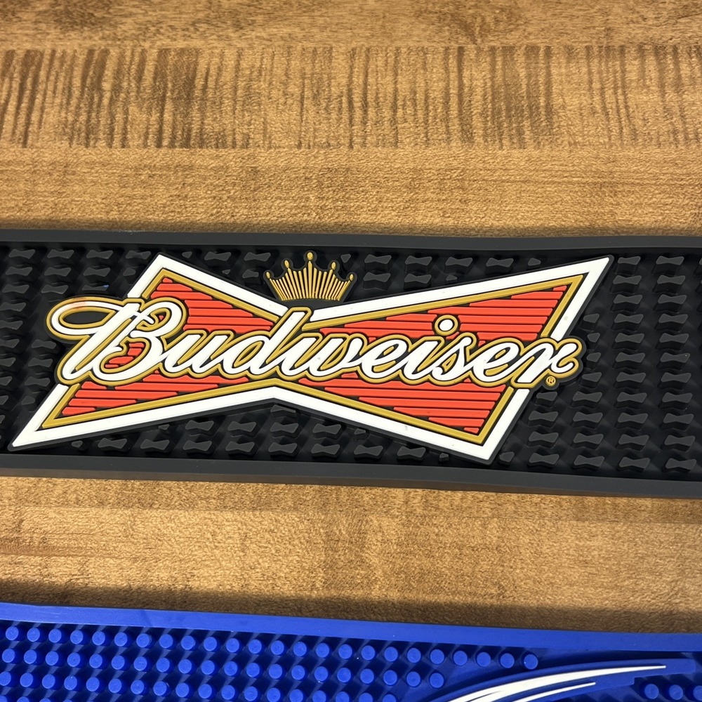 BUDWEISER BEER BUD LIGHT BOW TIE LOGO RAIL BEER BAR MAT RUNNER SPILL MAT LOT - Picture 3 of 13